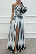 Bonnie | Elegant Striped One Shoulder Maxi Dress