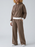 EMMA Chocolate Brown Two-Piece Hoodie Set - Wide Leg & Contrast Trim