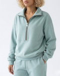 CHLOE Sage Green Women's Two-Piece Sweatshirt & Jogger Set - Quarter-Zip Design
